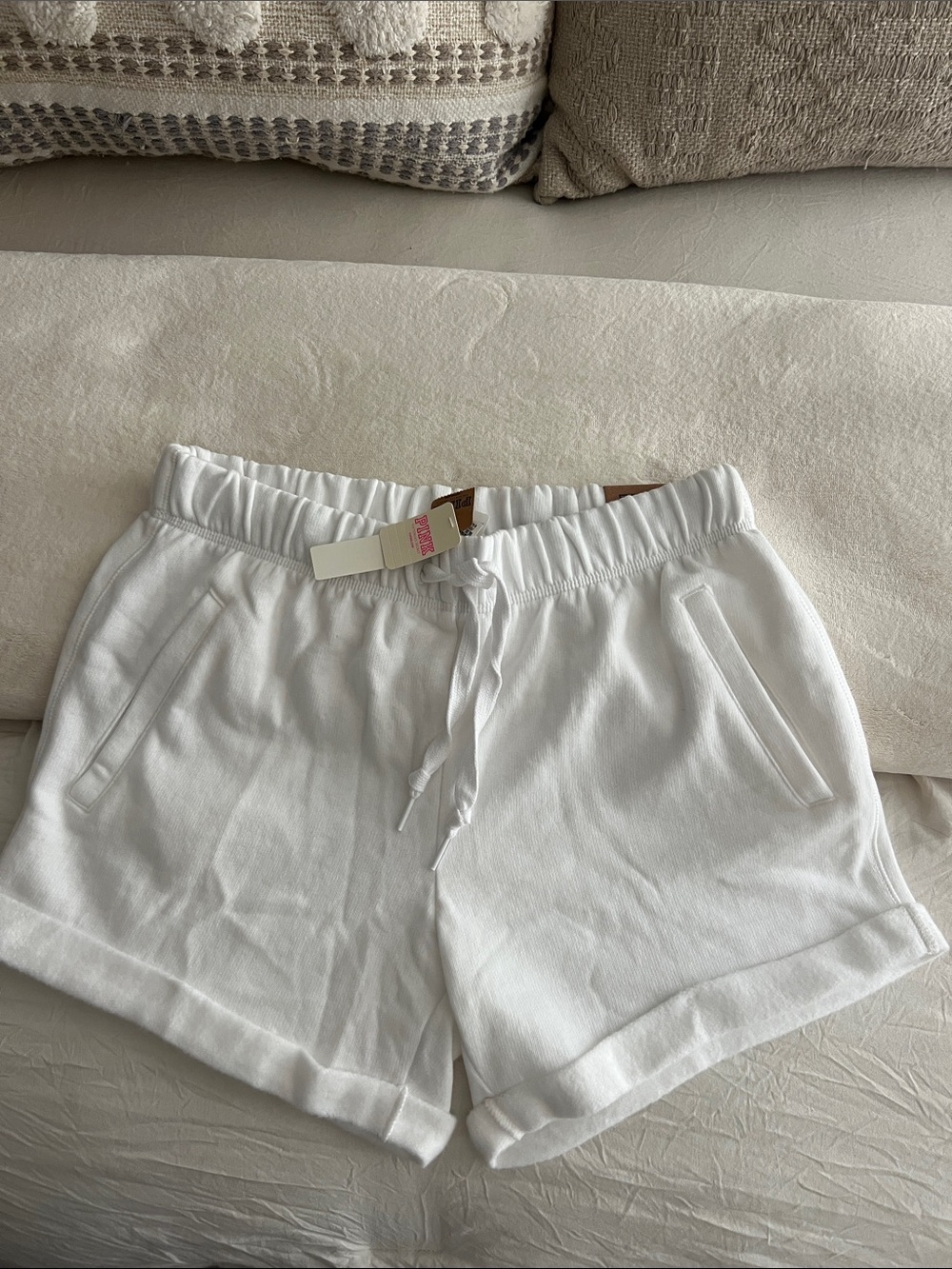 PINK Victoria's Secret White Drawstring Sweat Shorts